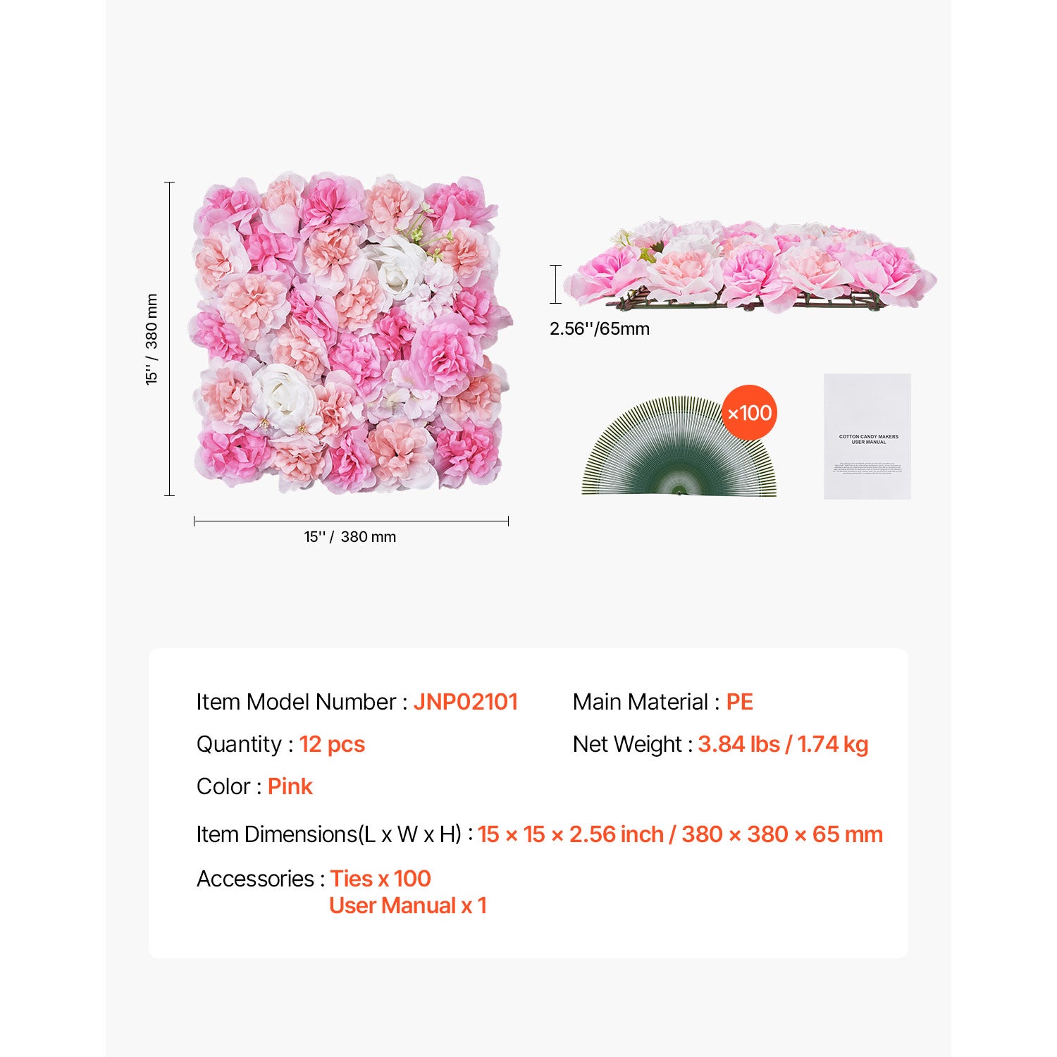Panneau mural floral SucceBuy 3D,12 pièces 38 x 38 cm,motif floral artificiel,design sans couture,installation facile pour mariage,maison,rose - 9