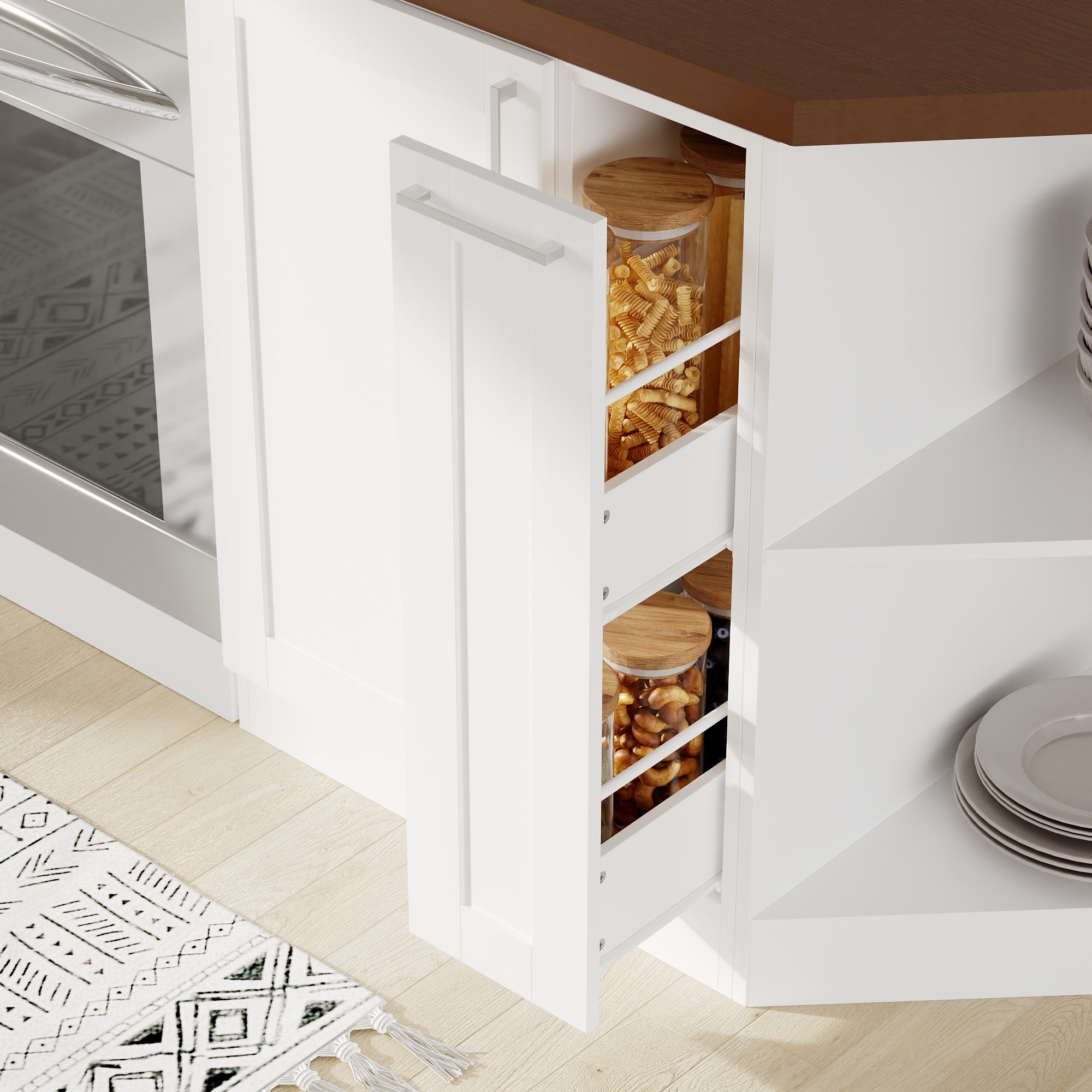 Meuble Bas de Cuisine Élément Bas de Cuisine sans PT, avec tiroir et étagères, 20 x 61.5 x 81.5cm, Blanc - 5