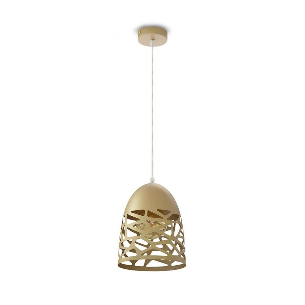 Żyrandol LED Bell z satynowego metalu z uchwytem na żarówkę E27 (maks. 60 W) w kolorze szampańskim