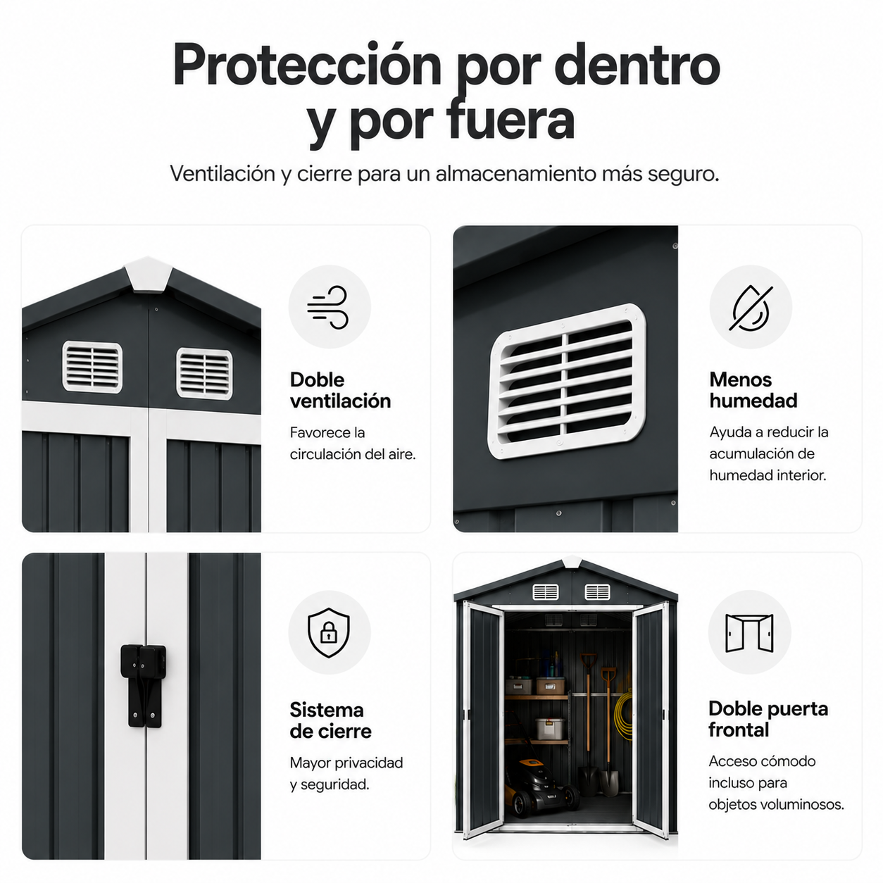Caseta Metálica Exterior Puerta Doble Abatible Y Techo Inclinado 201,5 × 155,5 × 190 cm - 5