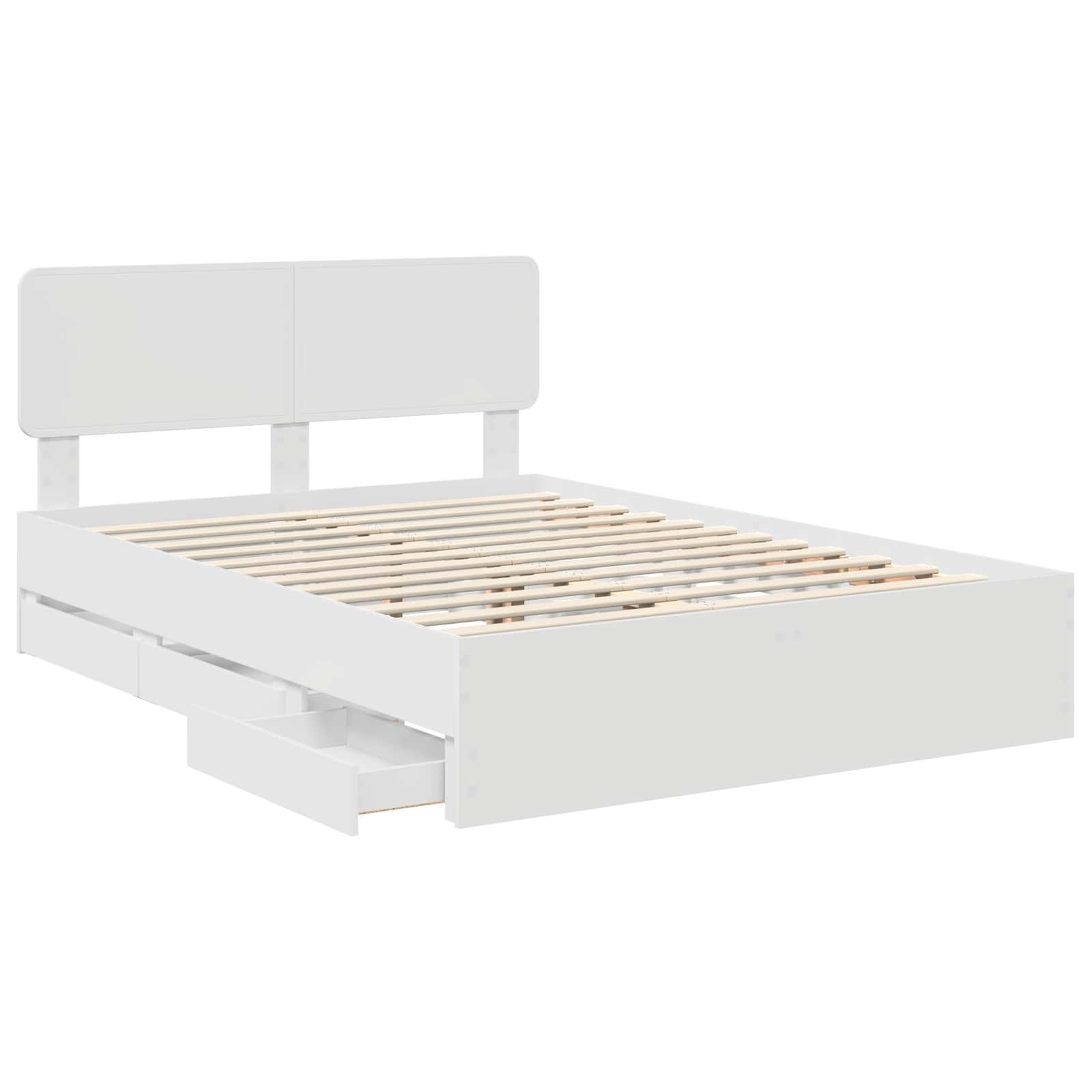 Cadre de lit avec tiroir blanc 140 x 190 cm panneau de bois - 5