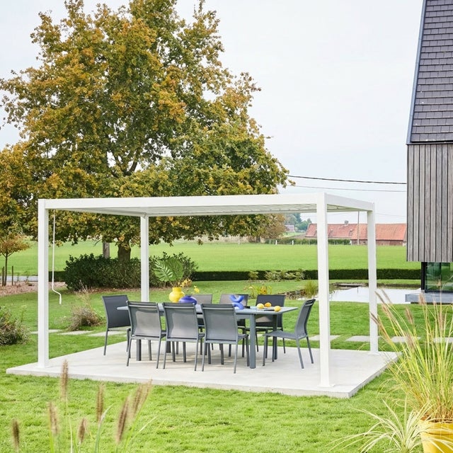 Pérgola bioclimática 3 x 4m de aluminio y acero con lamas orientables Blanco