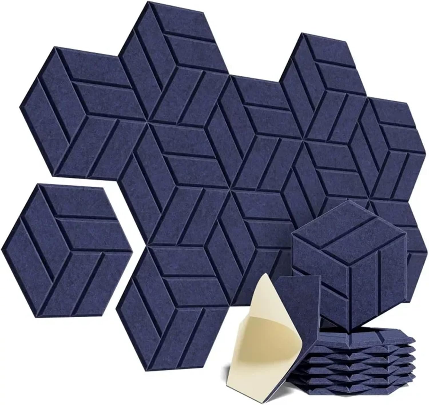 Sześciokątne panele akustyczne do studiów, biur i sal gier, opakowanie 12 szt., kolor niebieski (30 x 26 x 0,9 cm)