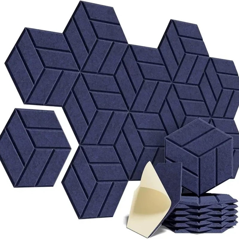 Sześciokątne panele akustyczne do studiów, biur i sal gier, opakowanie 12 szt., kolor niebieski (30 x 26 x 0,9 cm)