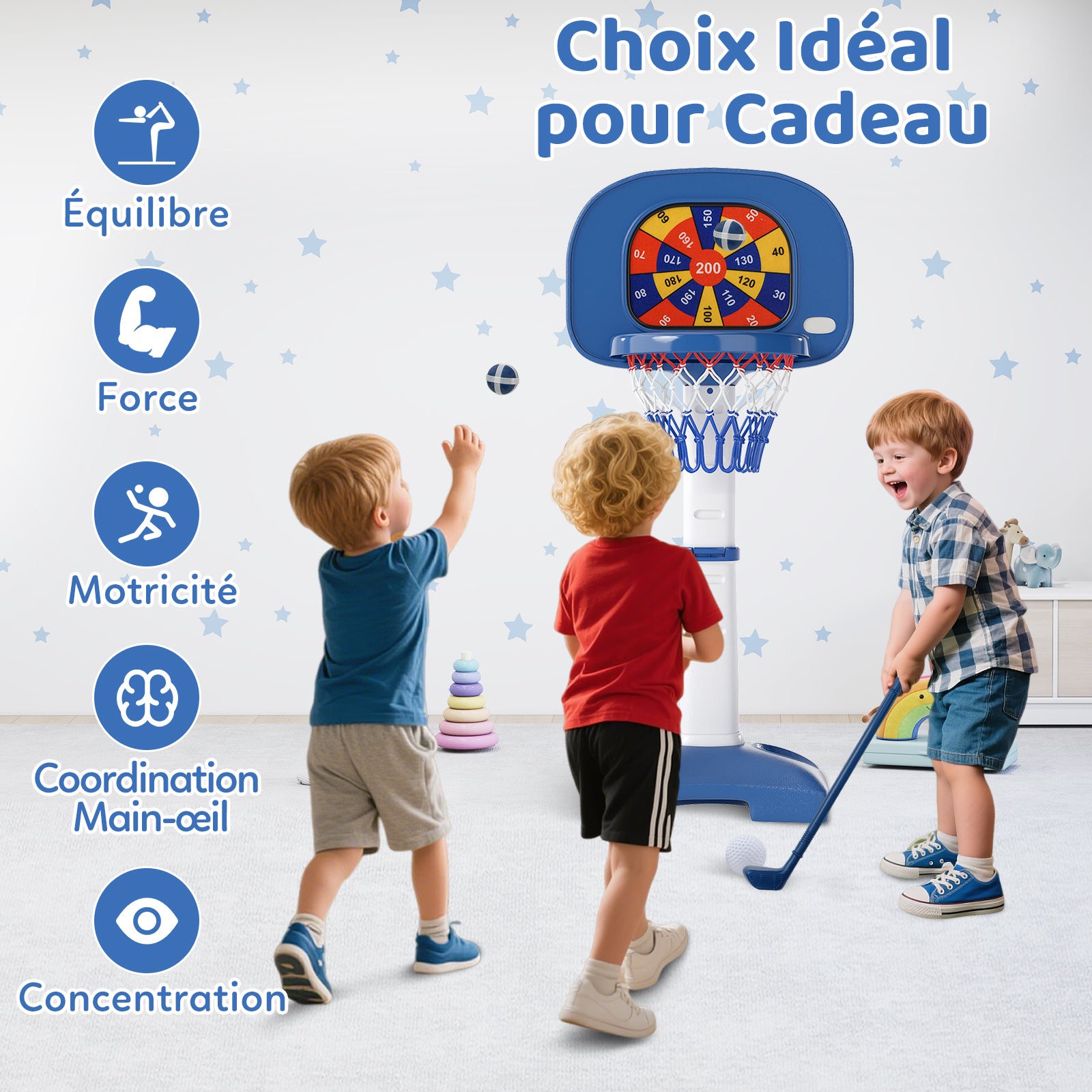 4 en 1 Panier de Basket-Ball Enfants avec Hauteur Réglable(111-146cm), Support de Basket-Ball en HDPE & Golf avec Accessoires Riches, pour 3 Ans+ - 7