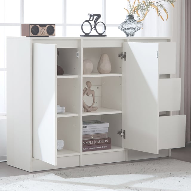 Credenza 120x90x35 cm 2 ante 3 cassetti ripiano regolabile grande capienza per sala da pranzo soggiorno cucina bianco
