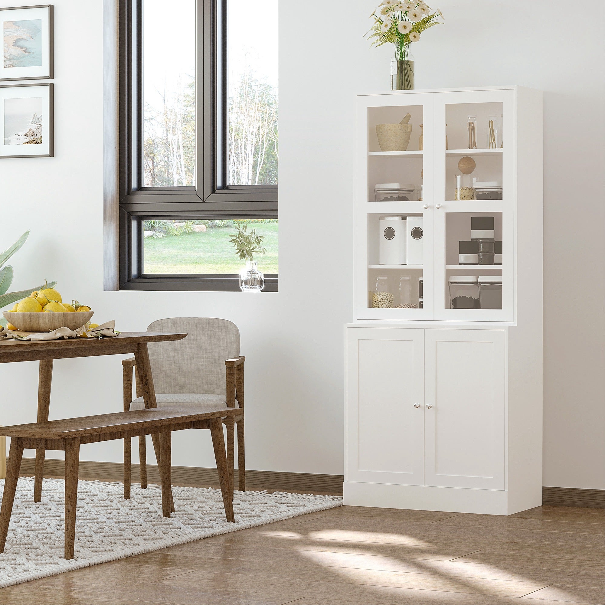 Armario de Libros HOMCOM MDF y Vidrio Templado Blanco 76x40x178,5 cm - 2