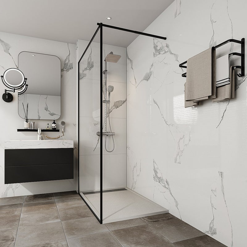 Brodzik posadzkowy lub wpuszczany w posadzkę z żywicy - Biały - 120 x 80 cm - LYROSA