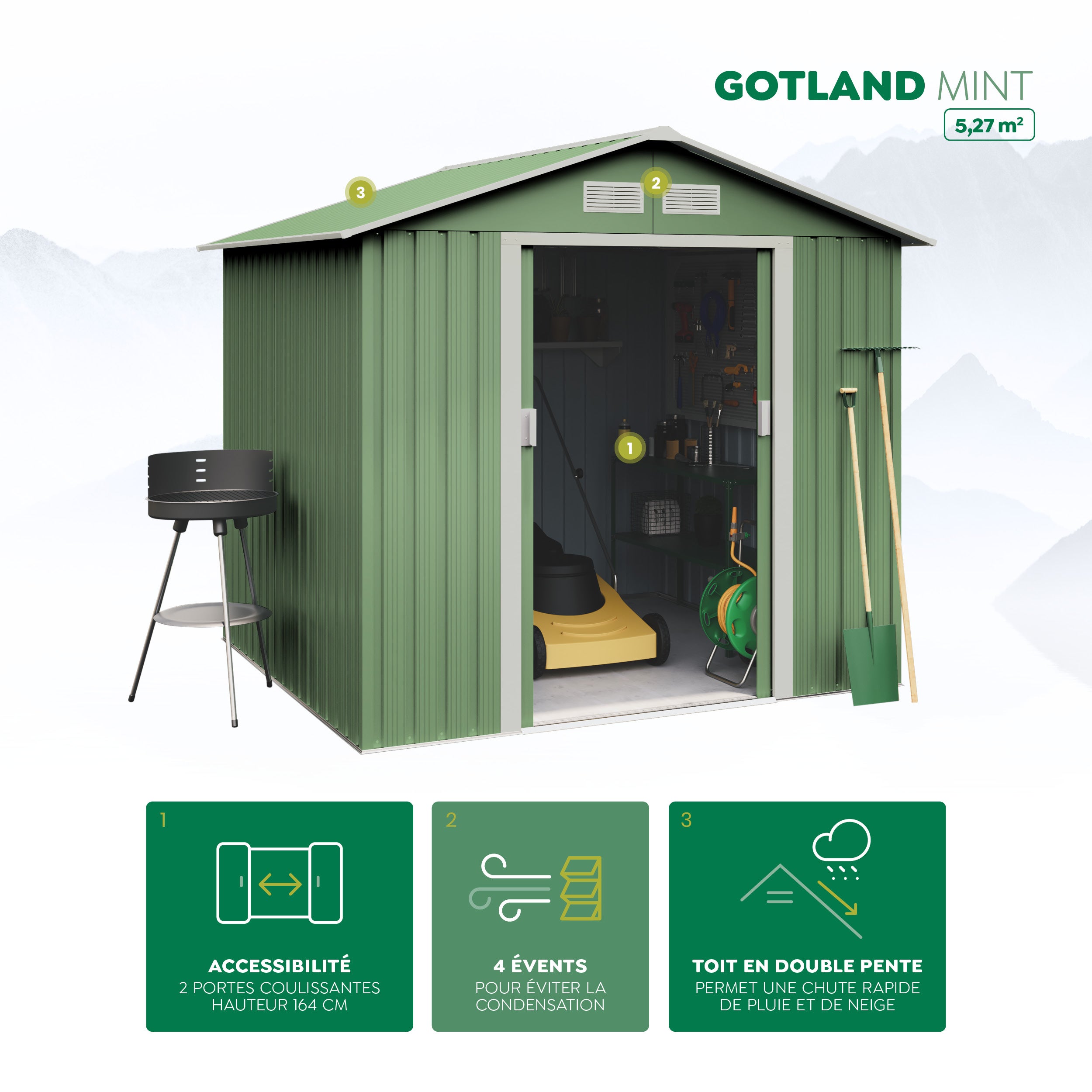 Abri de Jardin en Métal 5,27 m2 Gotland - Garantie 10 Ans - 202x261x202cm - Remise stockage exterieur - 3