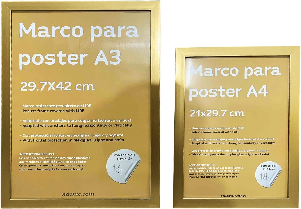2 Cornici In Legno Per Poster A3 (29,7x42 Cm) Con Vetro Plexiglas, Da Parete, Per Foto E Poster, Nero