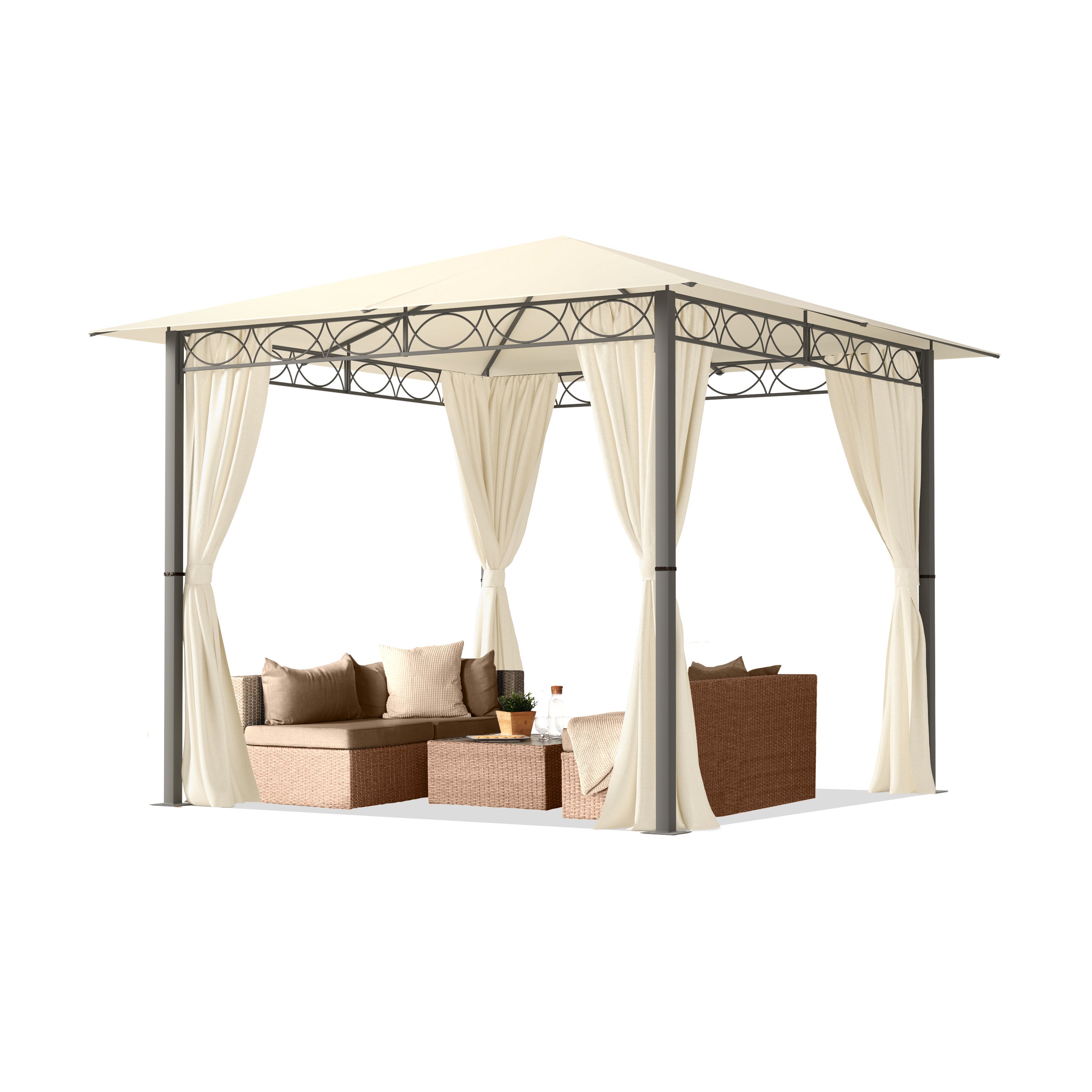 Pawilon ogrodowy 3x3 m namiot ogrodowy ok. 220 g/m² plandeka dachowa pawilon z 4 częściami bocznymi szampański
