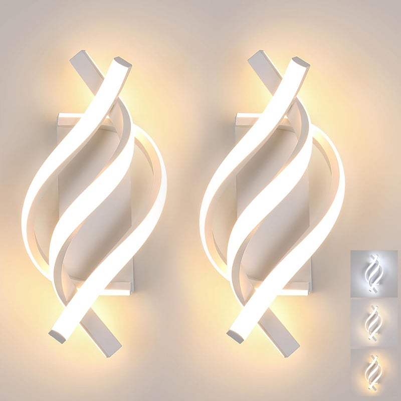 Zestaw 2 kinkietów LED, lampka nocna LED spiralna, wewnętrzny kinkiet aluminiowy, oświetlenie lustra, 3 temperatury barwowe