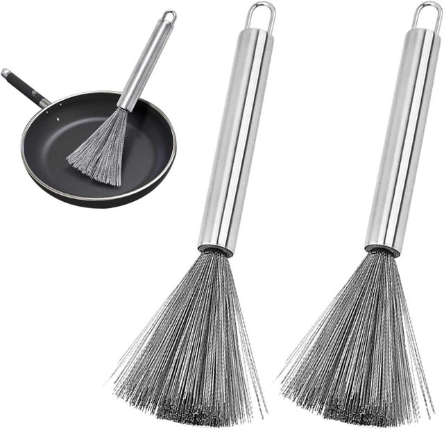 (2 piezas) Cepillo de acero inoxidable para ollas, cepillo para wok, cepillo de limpieza para wok, cepillo para ollas, cepillo de acero inoxidable pa