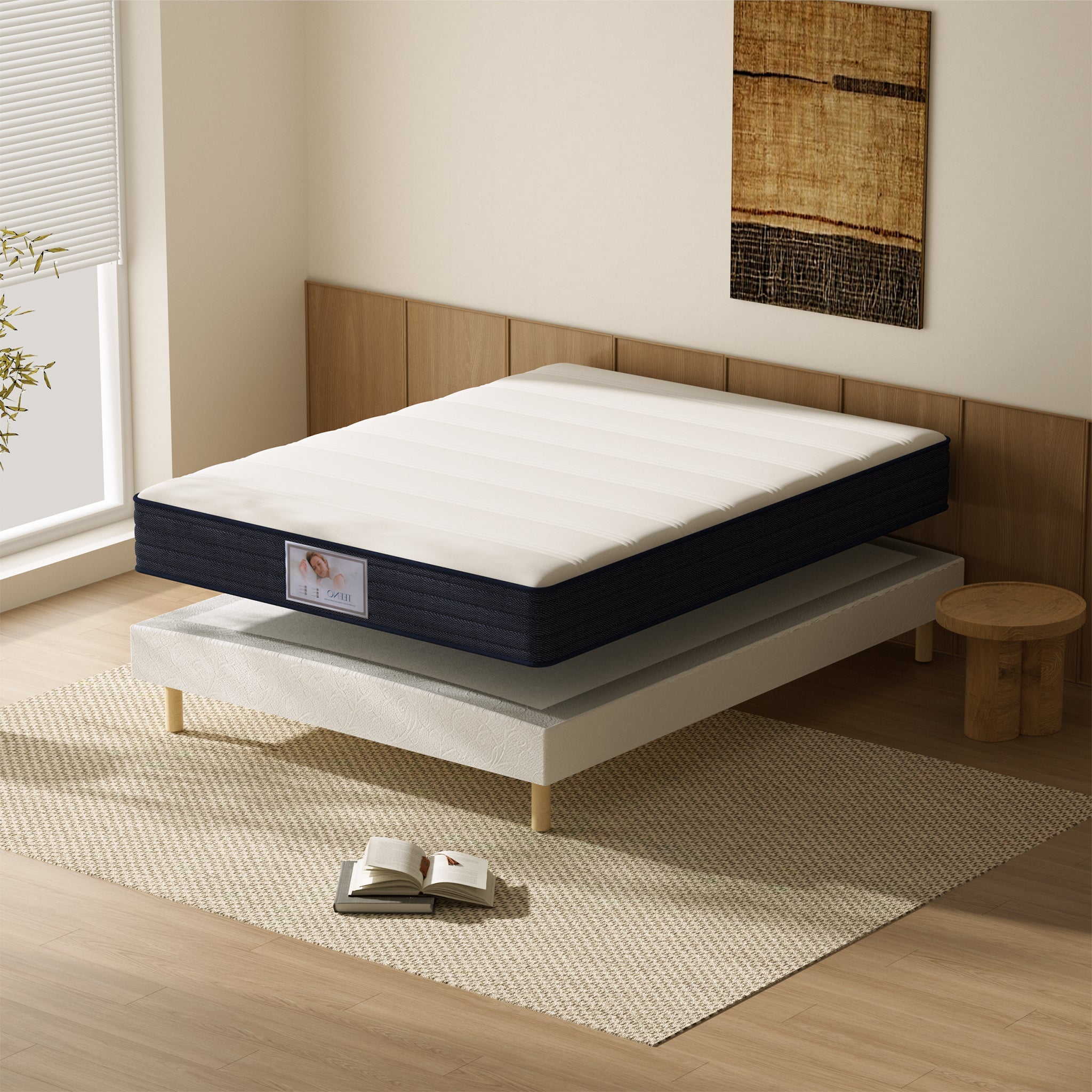 TEENO Ensemble Matelas à ressorts+ Lit Sommier Tapissier Déco 140x190cm, Epaisseur du Matelas 22cm - 5