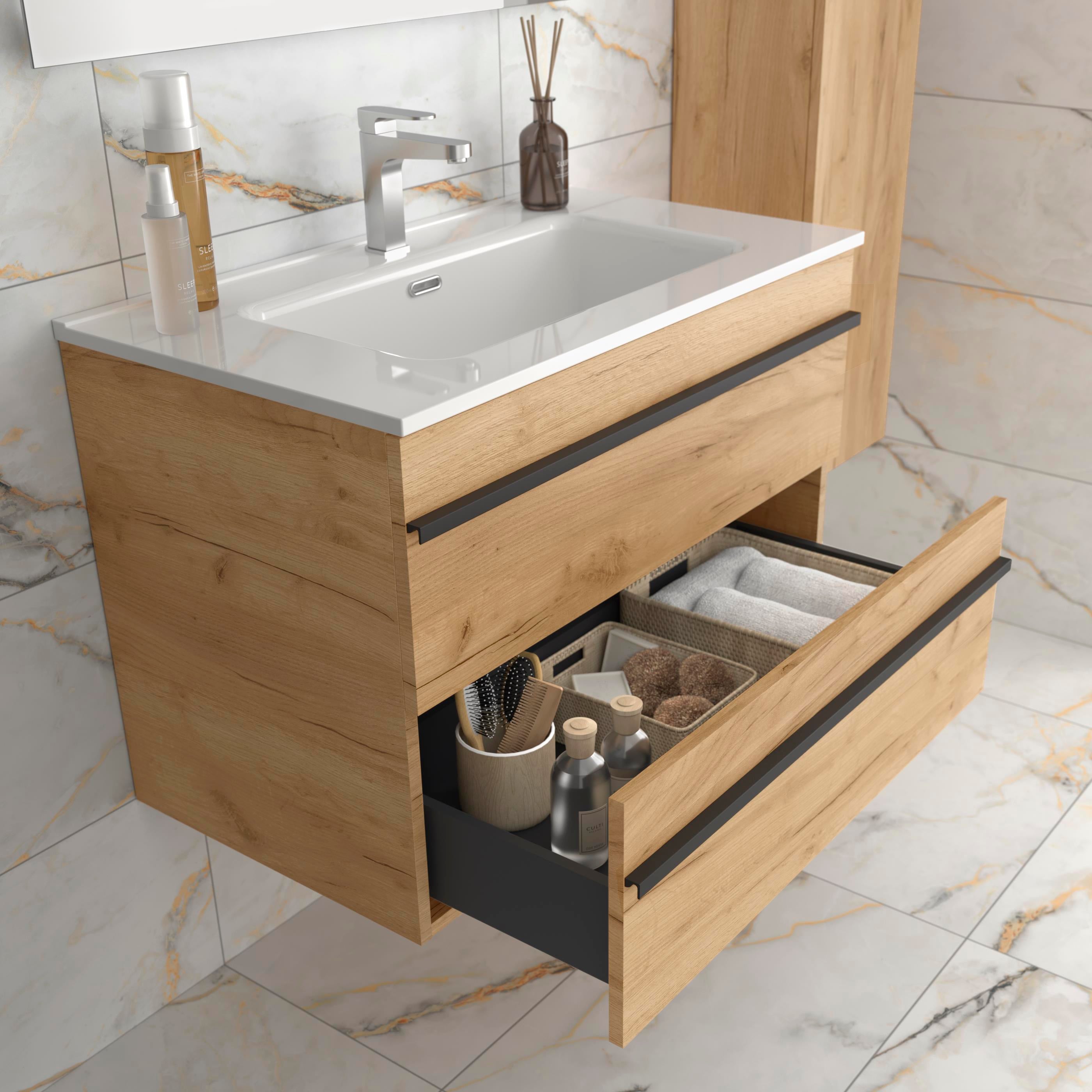Meuble de salle de bain BORN 100cm Chêne | Vasque Porcelaine - 2