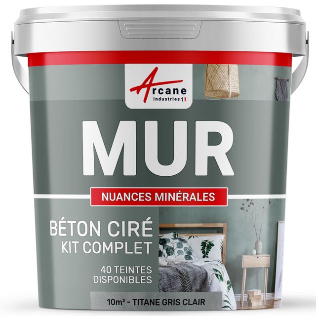 BÉTON CIRÉ - KIT béton ciré Murs - 10 m² Titane Gris Clair - ARCANE INDUSTRIES
