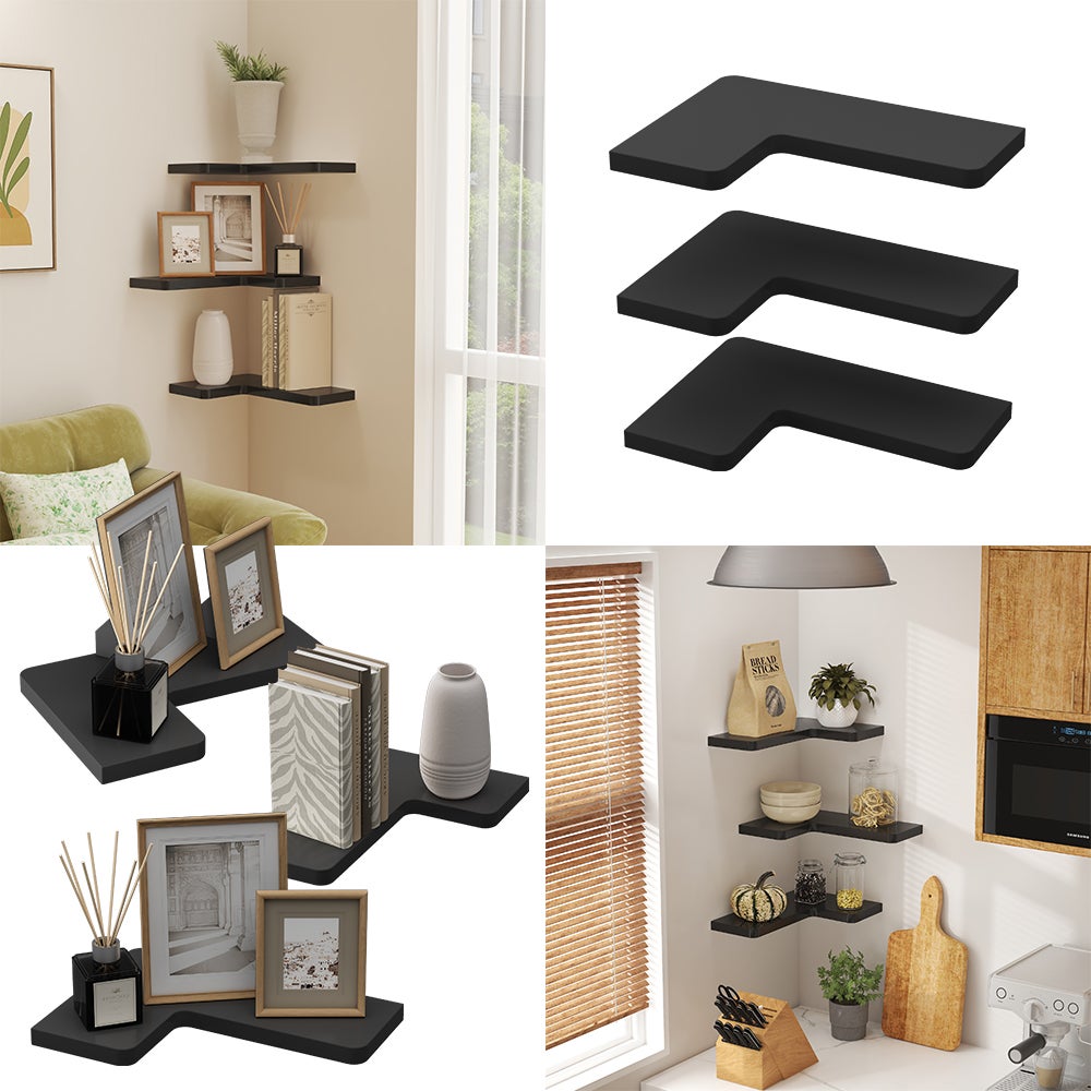 Vicco Étagère dangle Curva, Noir, 40.5x2.5cm Lot de 3 - 7