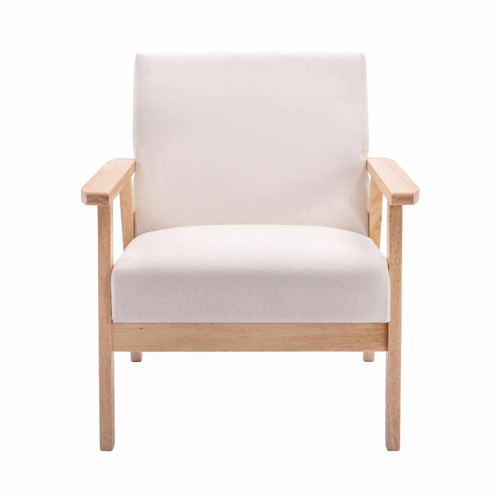 Fauteuil scandinave en bois et tissu crème. Isak. L 64 x P 69.5 x H 73cm - 4