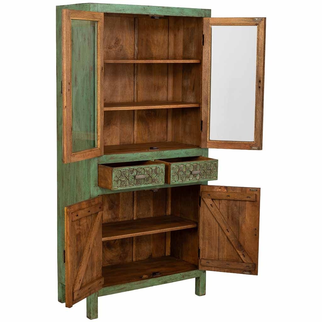 Vetrina in legno verde fatta a mano 85x40x180h cm - 5