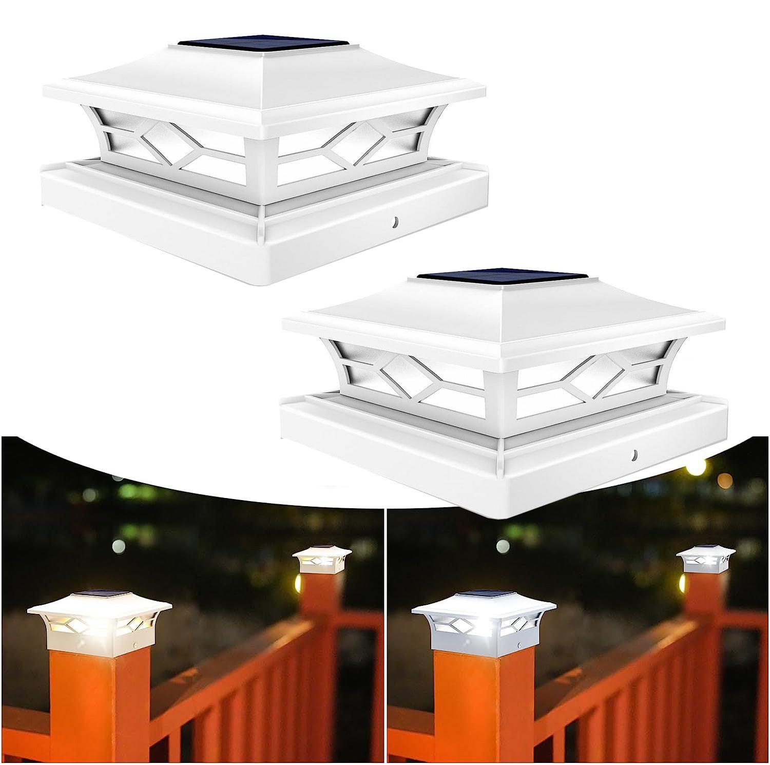 Zestaw 2 solarnych lamp ściennych, lampy solarne zewnętrzne, odpowiednie do ogrodu, wodoodporne IP44, ciepłe światło + światło białe