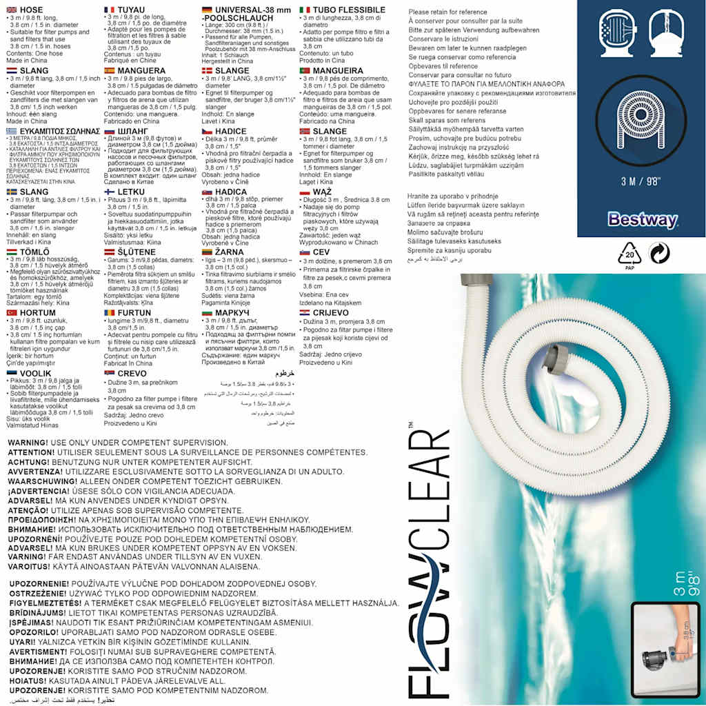 BESTWAY Tuyau diamiètre 38 L 3,0 m + connecteurs filetés - 9