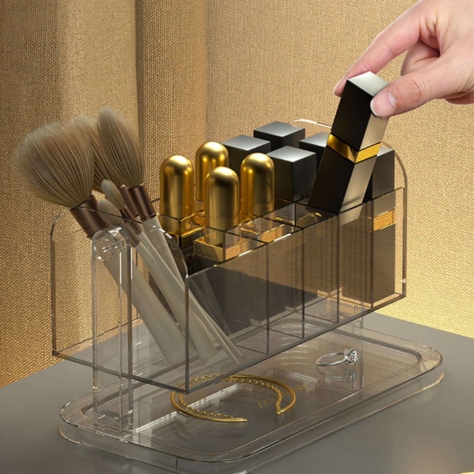 Boîte de rangement pour rouge à lèvres, support de maquillage rotatif amovible et transparent, organiseur de pinceaux, accessoires de beauté, - 2