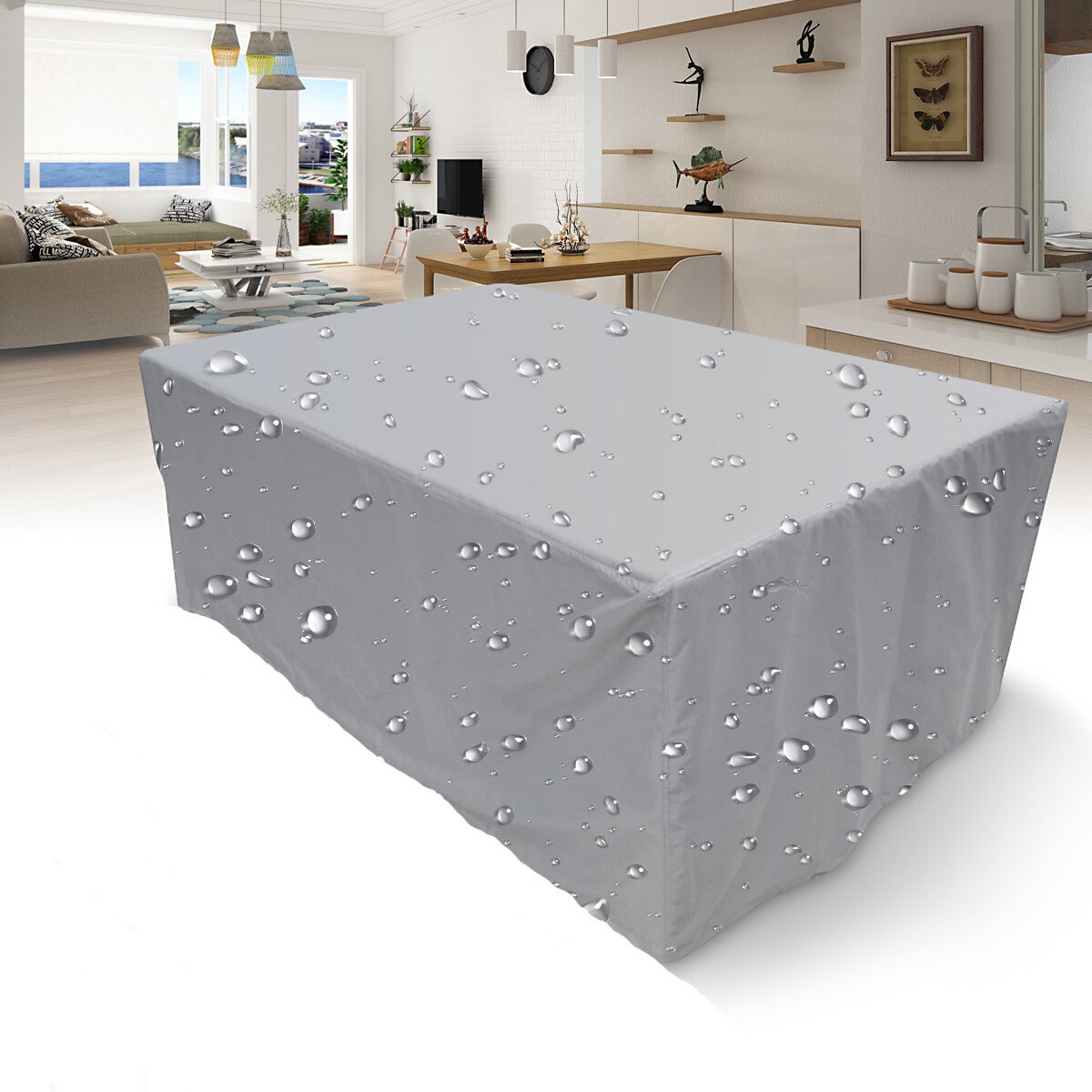 Prostokątny pokrowiec ochronny na meble ogrodowe, wodoodporny, pyłoszczelny, odporny na promieniowanie UV, na krzesło lub stół ogrodowy (260x135x82cm)
