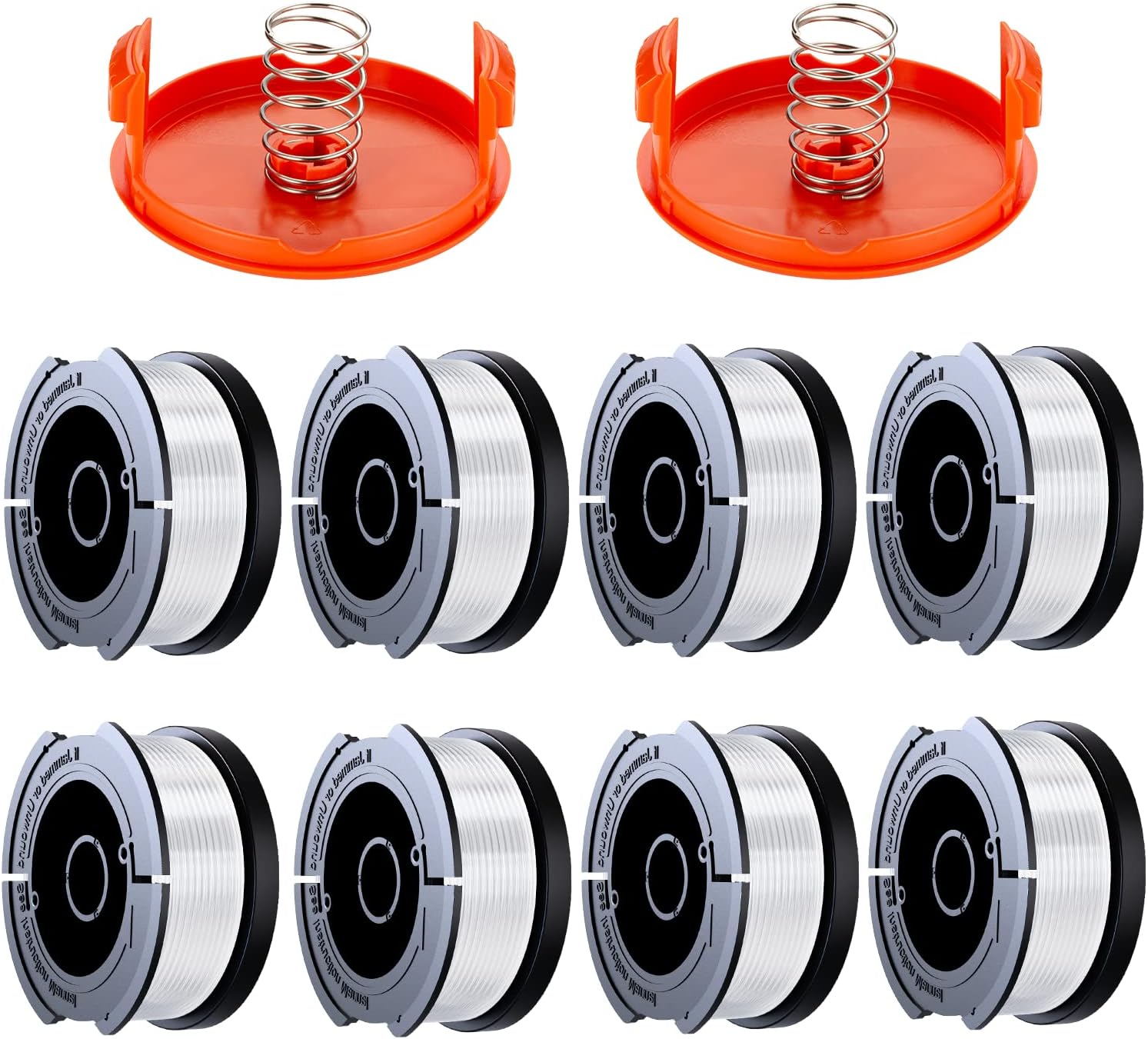 8 szt. Kompatybilny z podkaszarkami Black &amp; Decker, szpula żyłki A6481 A6485 1,65 mm do podkaszarek (8 żyłek, 2 osłony, 2 sprężyny)