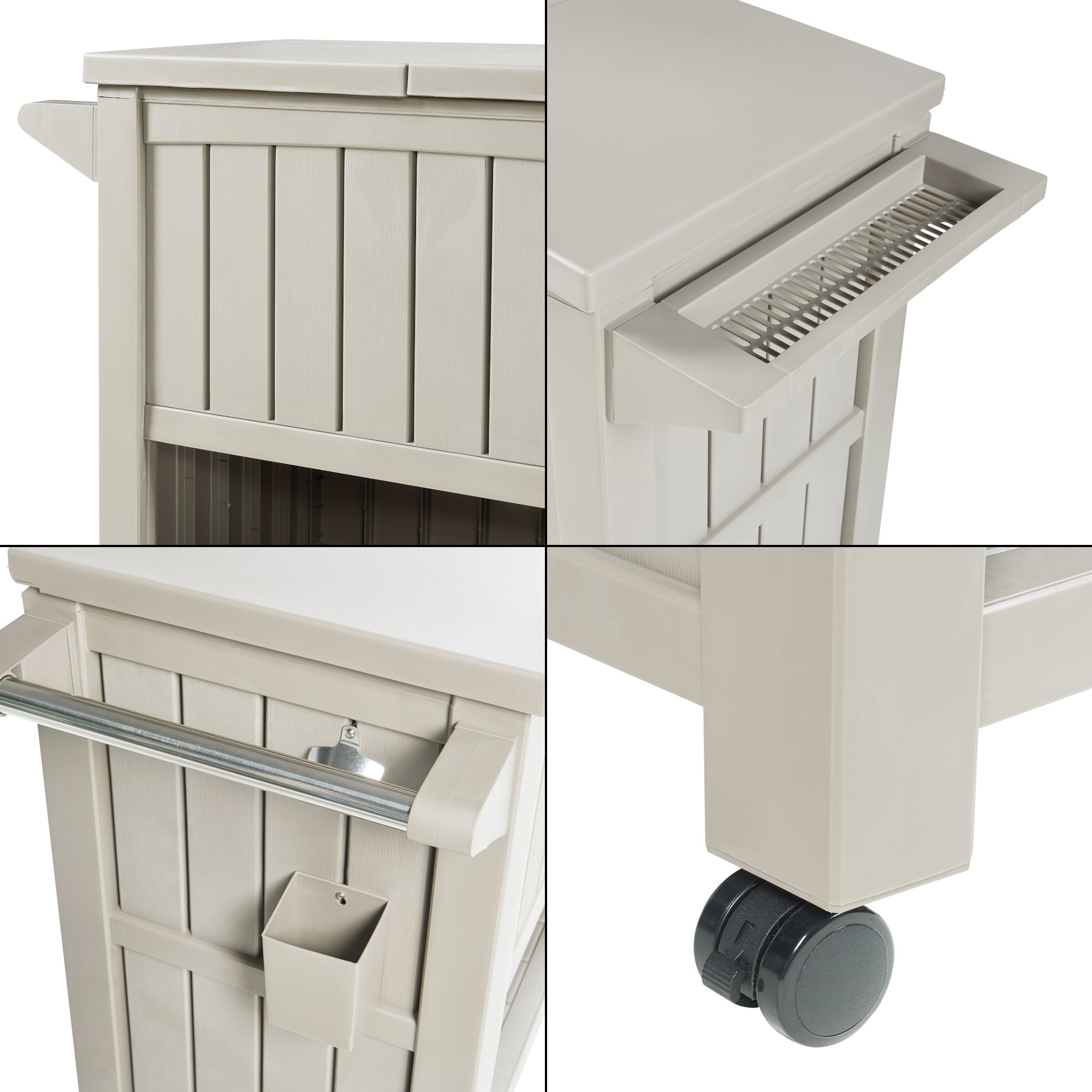 Chariot de service avec glacière Arsita 102 x 47 x 87 cm beige aspect bois casa.pro - 7