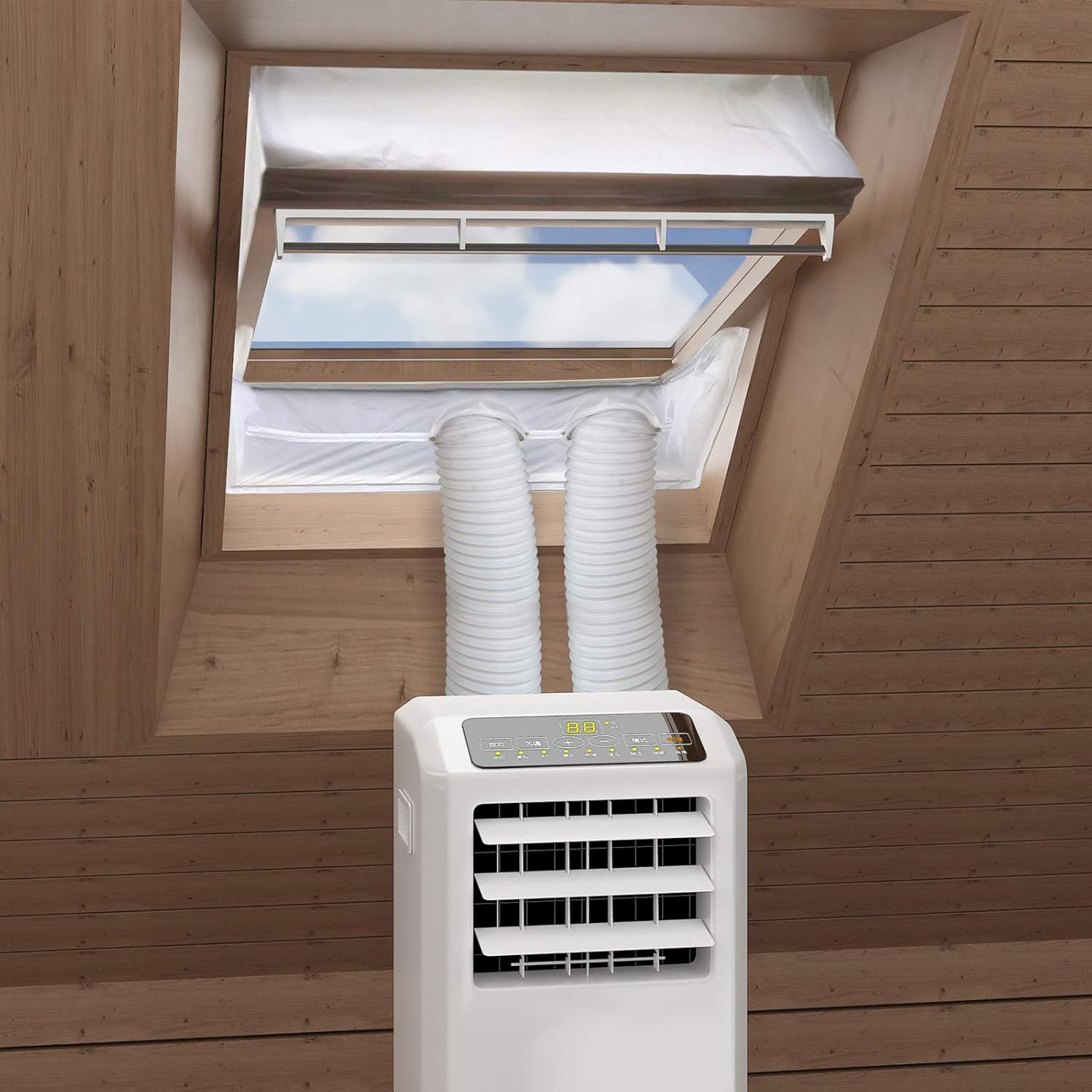 Uszczelniona tkaniną osłona przedniej szyby z podwójnym otworem na klimatyzację, obwód od 381 cm do 460 cm