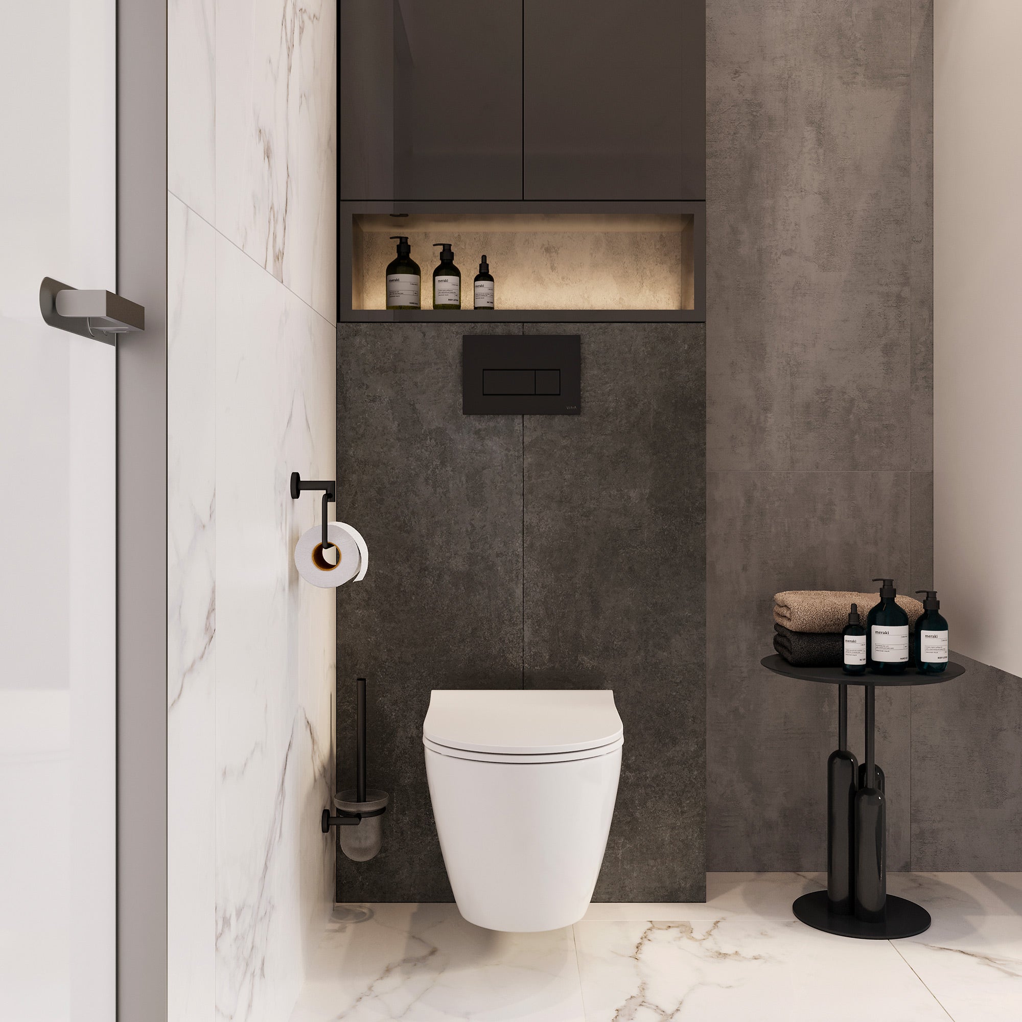 VITRA Pack WC Mia suspendu cuvette carénée fixations invisibles et bati support autoportant avec plaque Noire mat - 2