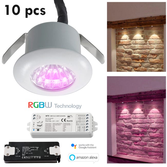 10 Spots Encastrés LED WiFi Intelligents 1W 3000K-6000K - Dimmables Avec Alexa & Google Home - IP67 Étanche Extérieur