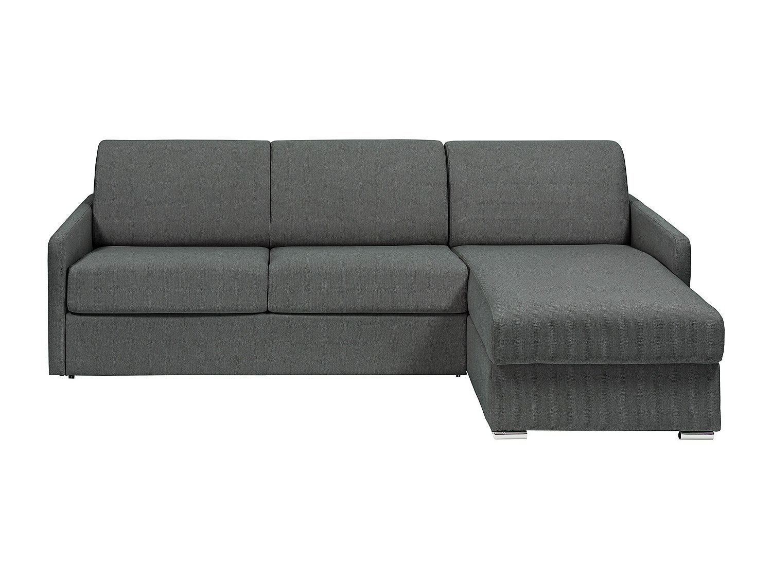 Kanapa narożna dwustronna rozkładana typu express z szarą tapicerką - Miejsce do spania 160 cm z szerokimi listewkami - Materac 14 cm - CALIFE
