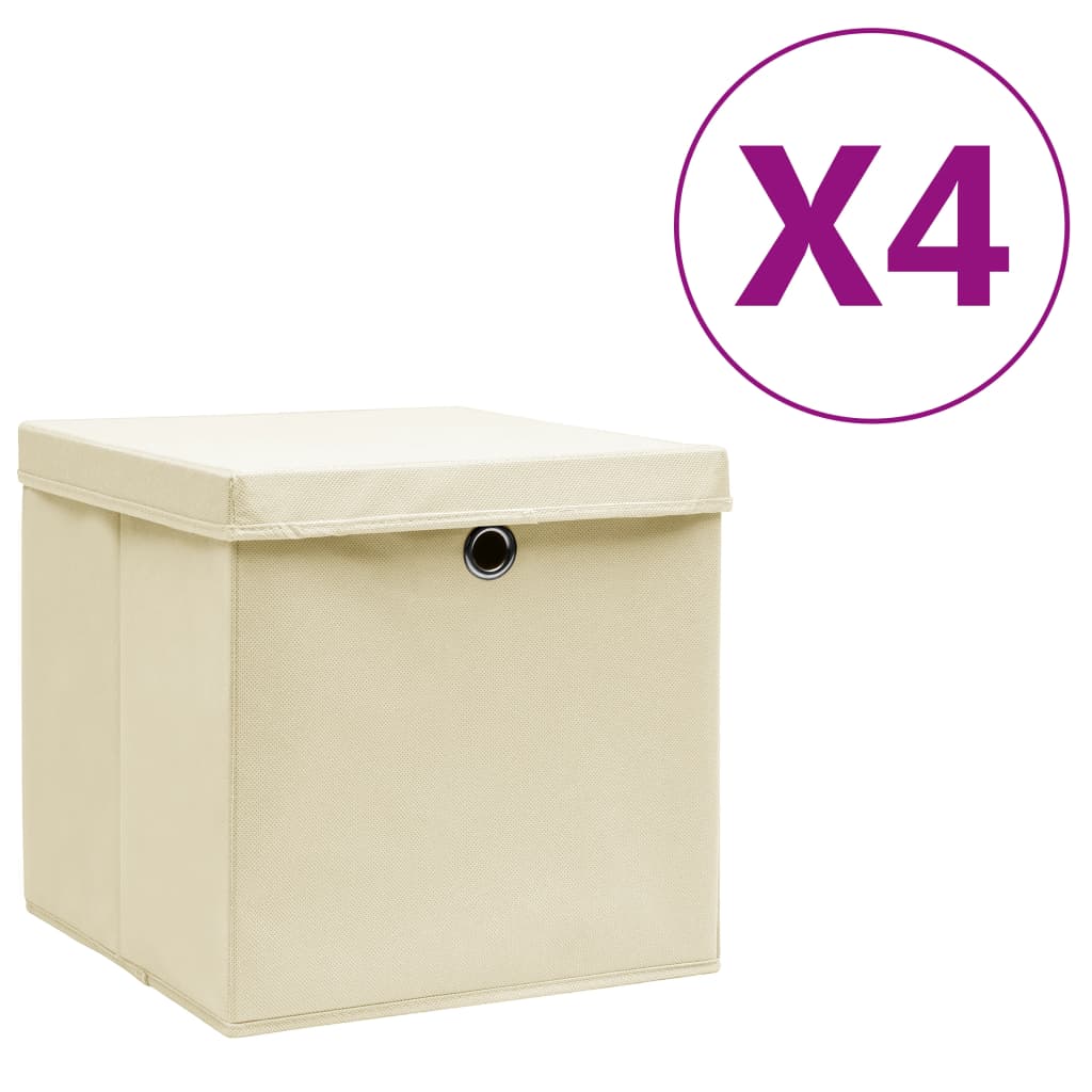 Boîtes de rangement | Coffre de rangement avec couvercles 4 pcs 28x28x28 cm Crème CFW864295 - 2