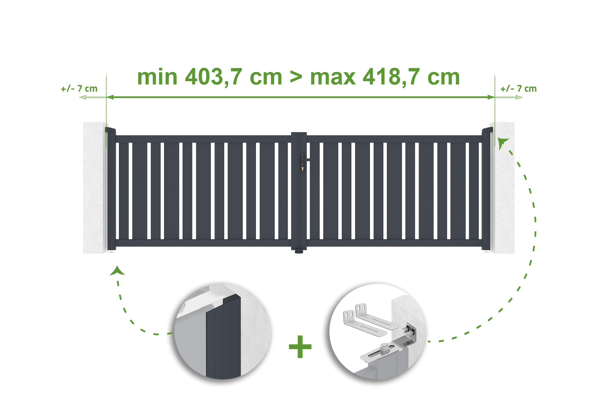 Brama skrzydłowa regulowana szerokość 4m VEYMONT H.120cm szara aluminiowa