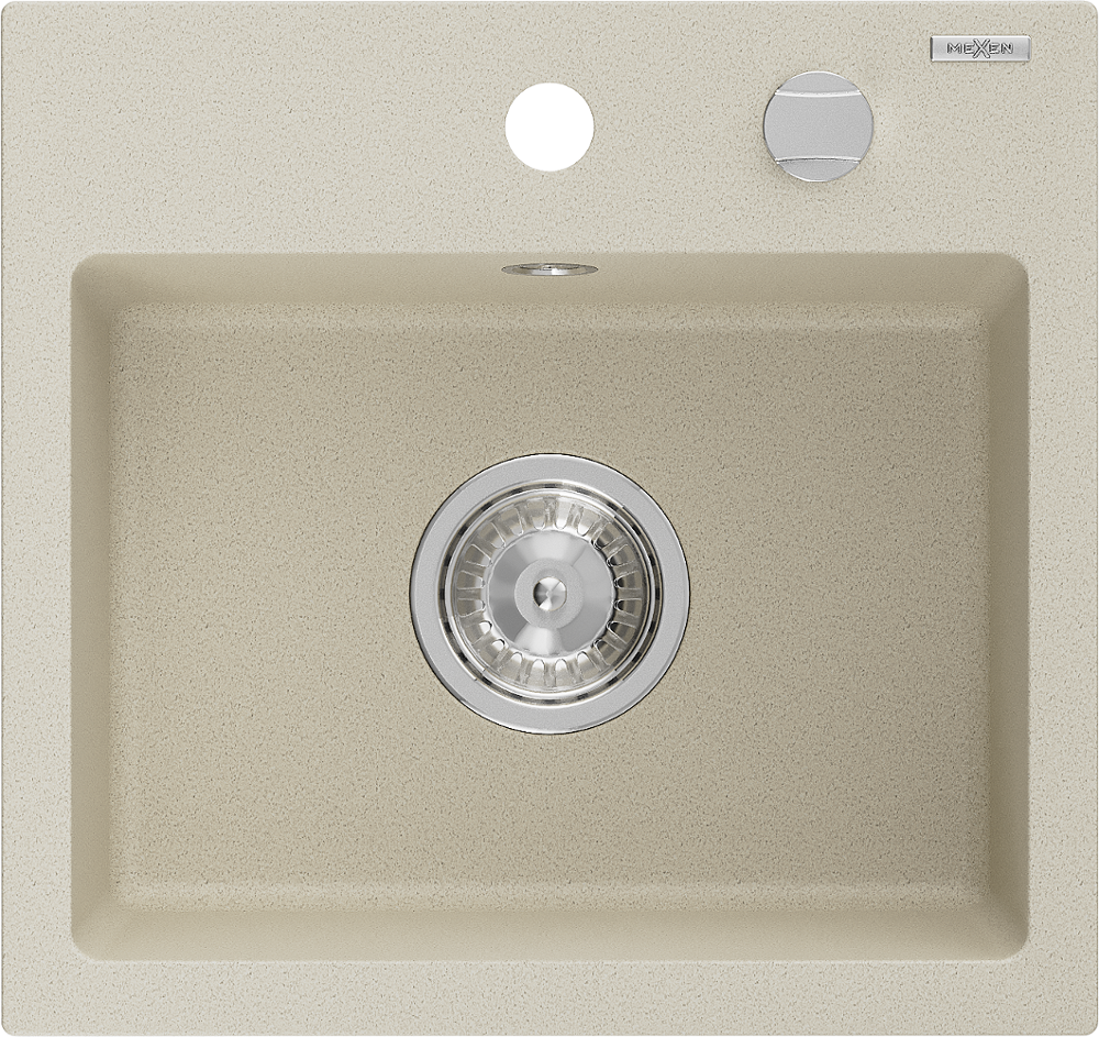 Mexen Milo zlewozmywak granitowy 1-komorowy 435 x 410 mm, beżowy, syfon chrom - 6505441000-69