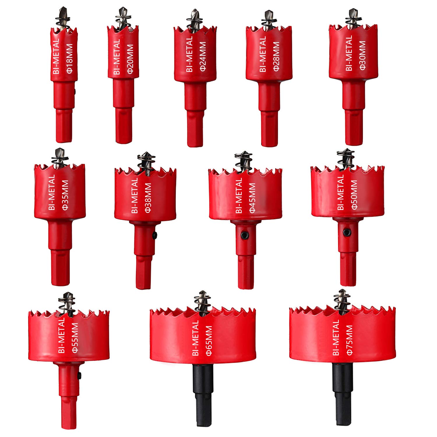 Set de 12 carote bimetalice ASNOMY 18–75 mm, pentru găurirea lemnului, plasticului, panourilor, fibrei și metalului moale. 12buc