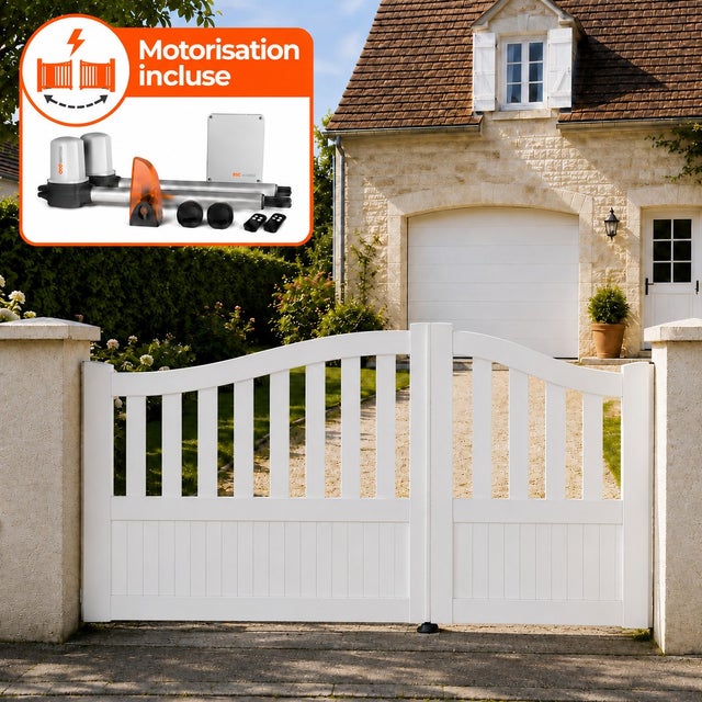 Portail battant électrique PVC blanc avec moteur Sentinel H 146 x L 250 BREST GALBÉ