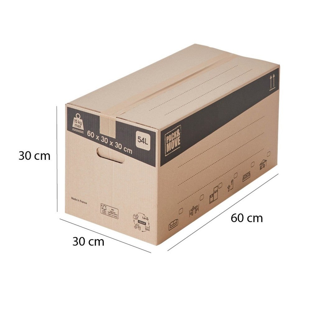 Pack and Move - Lot 600 cartons déménagement stockage standard - 60 x 30 x 30 cm - Poignées renforcées - 9