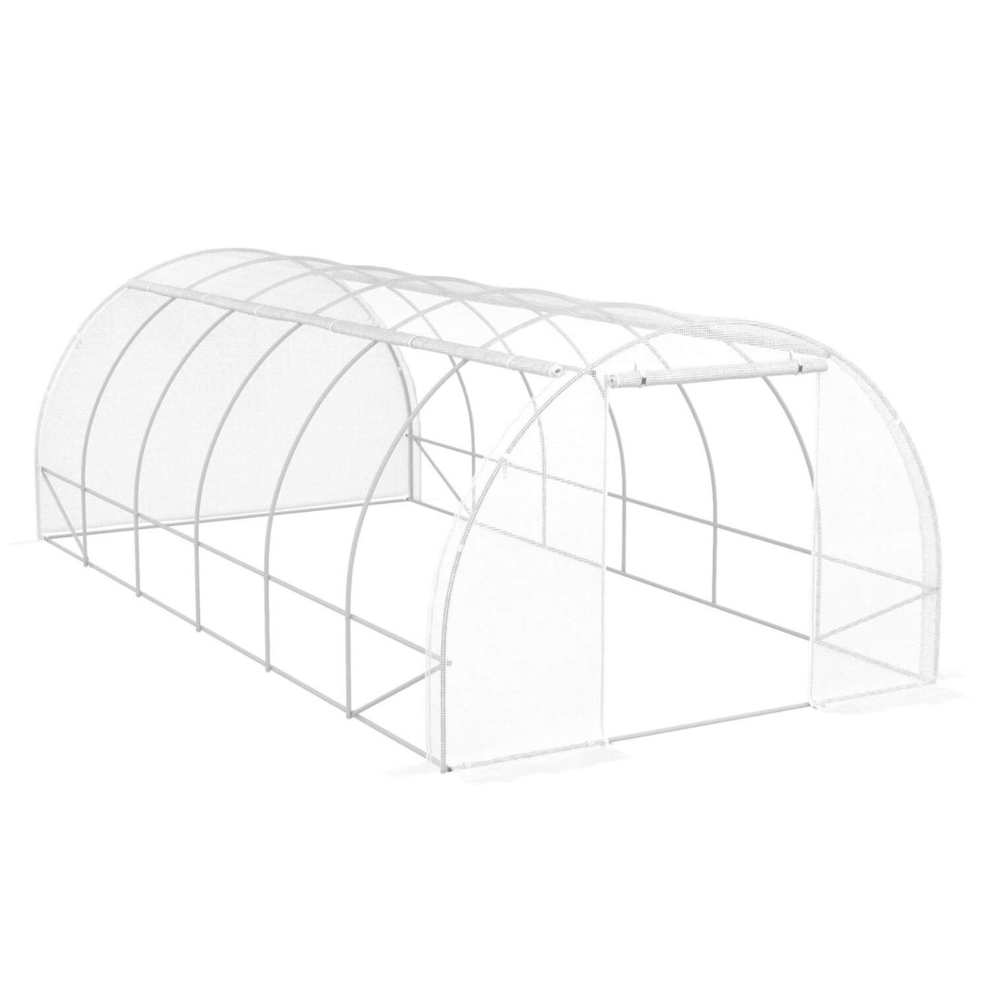 Serre de jardin tunnel 18m² 6 x 3 x 2 m acier galvanisé + bâche anti-UV avec porte et fenêtres CRIMÉE blanche toutes saisons - 4