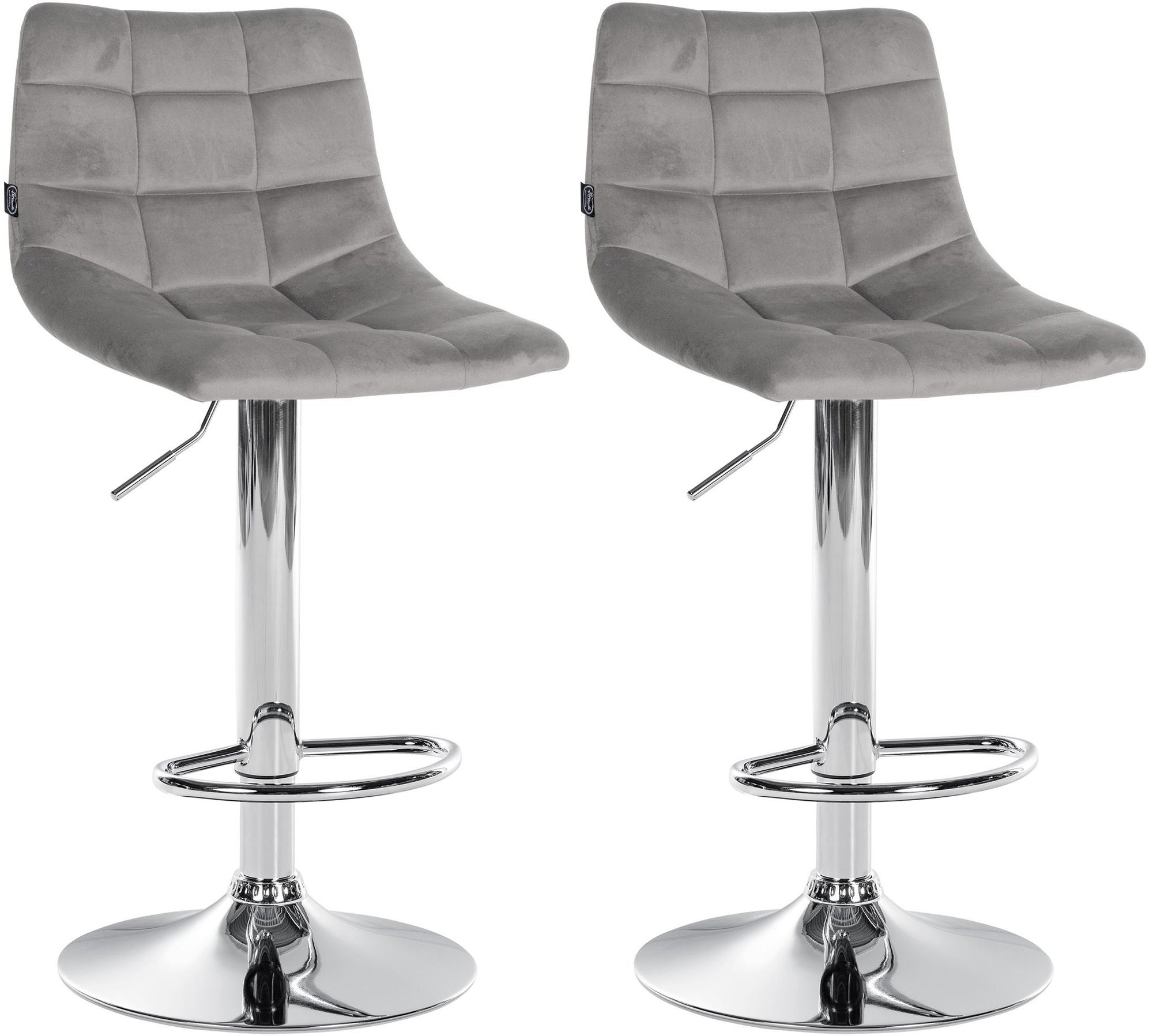 Lot de 2 tabourets de bar en velours gris base métal chromé réglable en