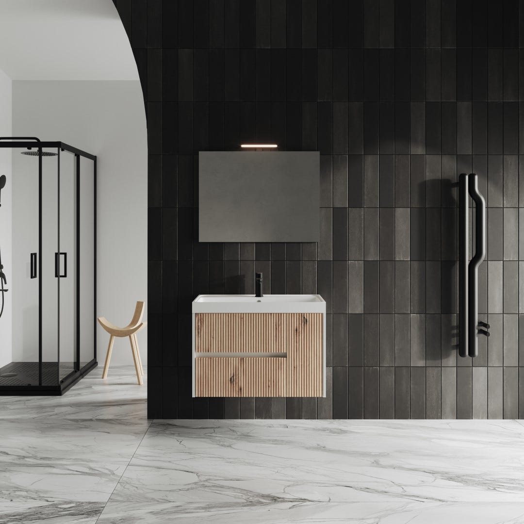 Mobiliario de baño cm 80 roble dorado ahumado con espejo | cortina