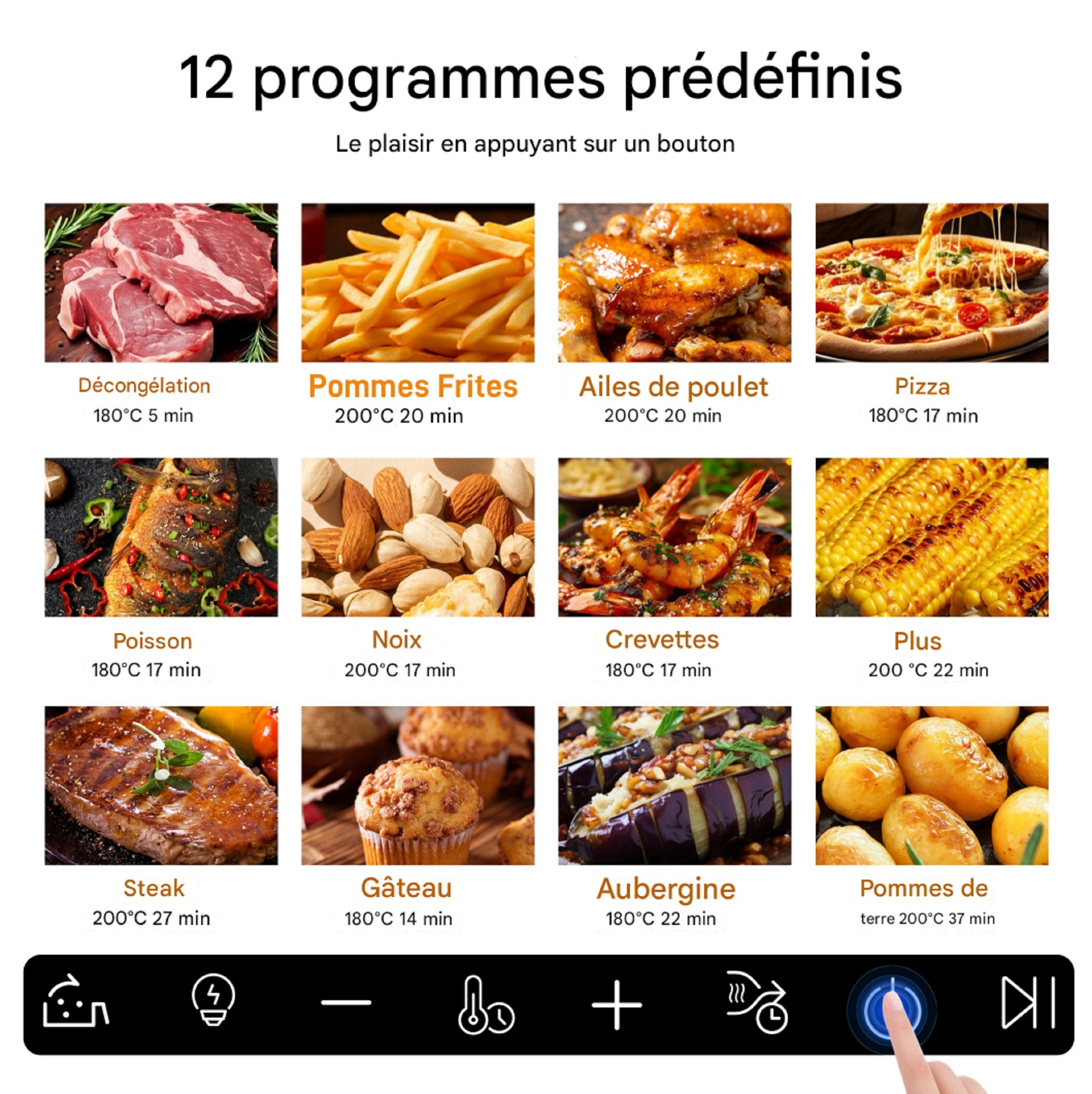 Friteuse à air XXL 8,5 L avec fenêtre de visualisation et écran couleur, 12 programmes, écran tactile LED couleur, nettoyage facile - 9
