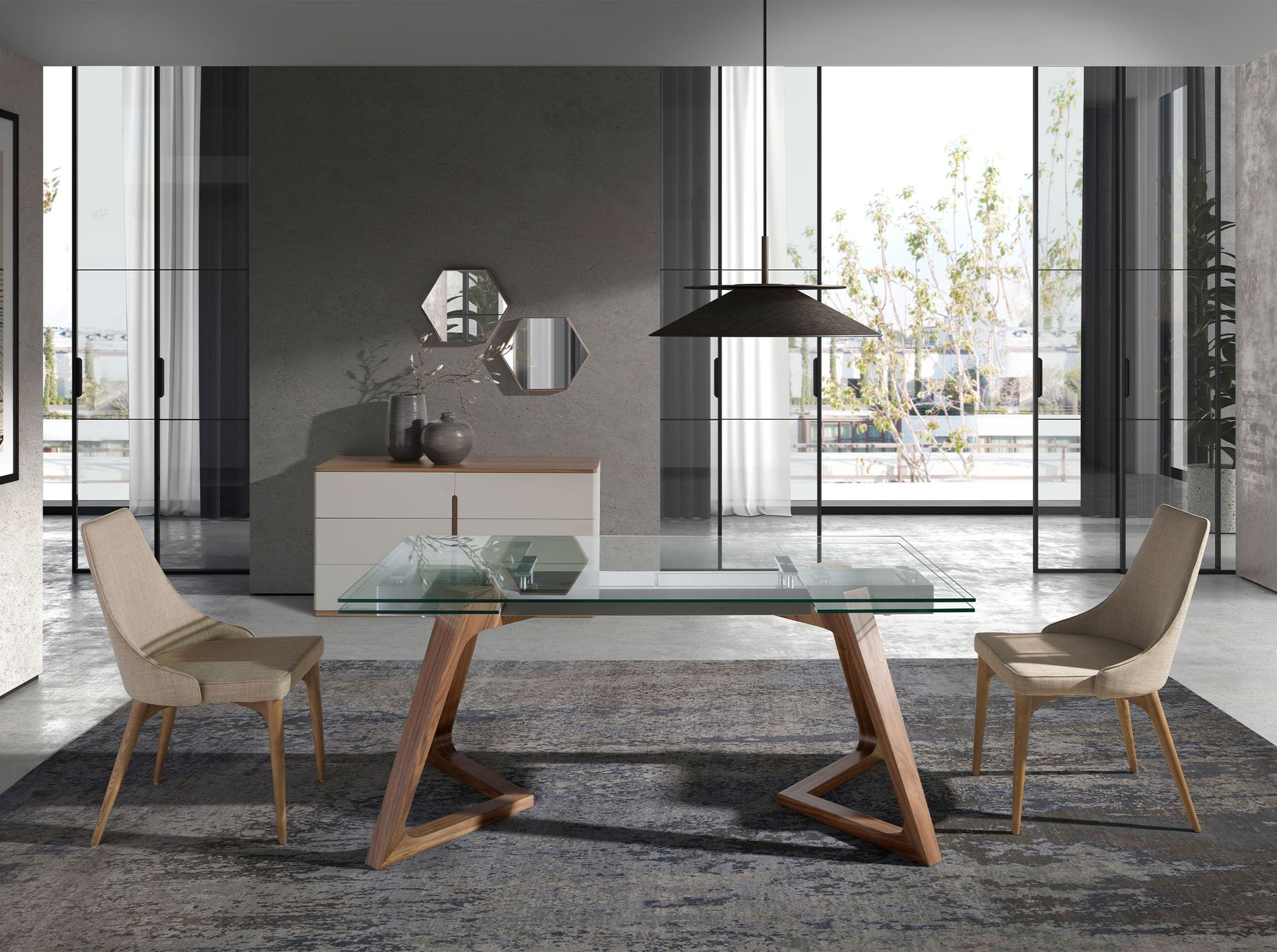 Angel Cerda Mesa Comedor Extensible Rectangular Cristal Templado Y Nogal , Leroy Merlin