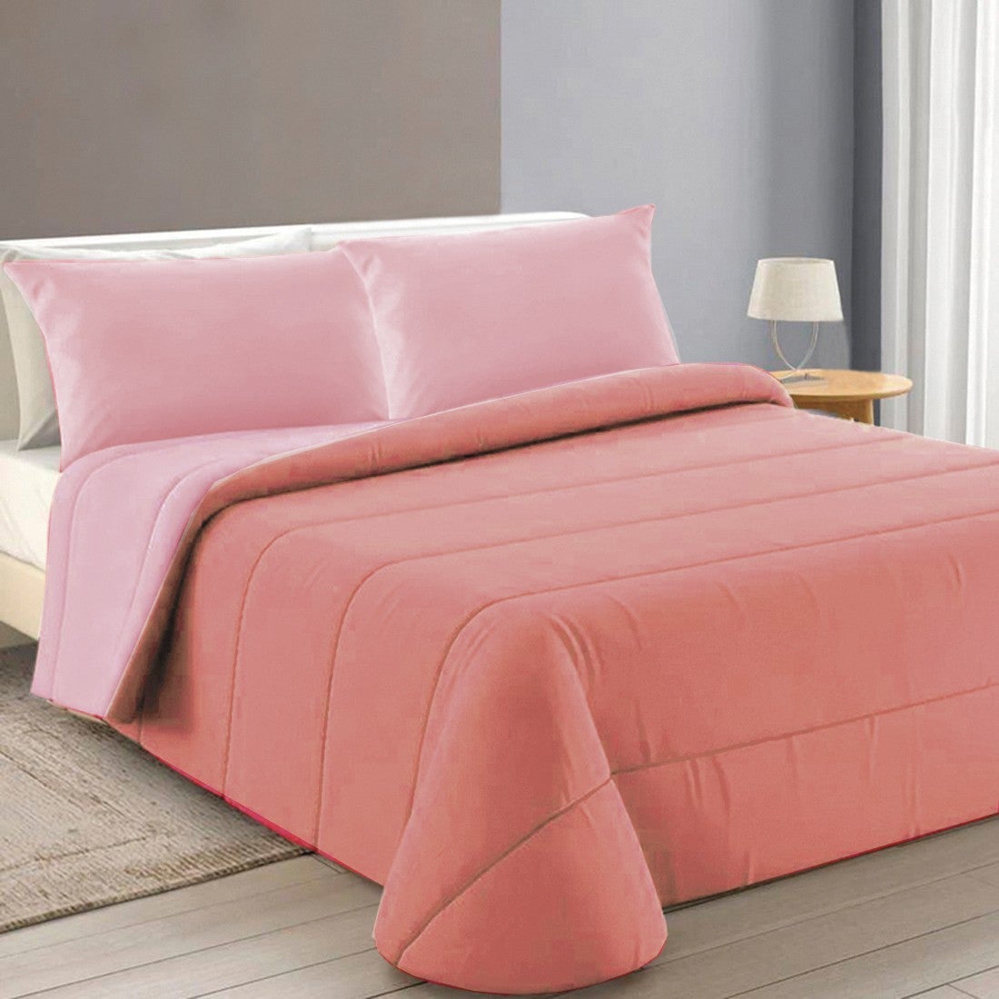 Édredon Couette de Lit Hiver Double Face 250 gr Couverture Chaud Lit 1 Place Rose - 2