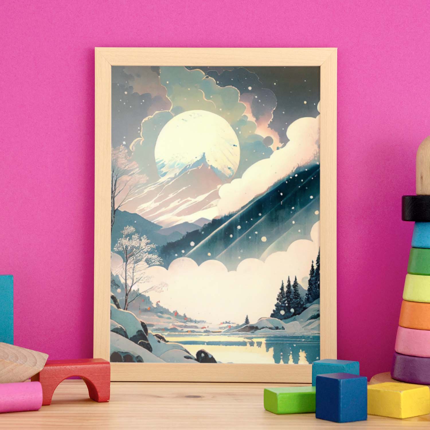 Nacnic poster luna de invierno en el estilo de arte japonés ukiyo paisajes abstractos y surrealistas en ilustraciones de arte oriental a4 sin marco