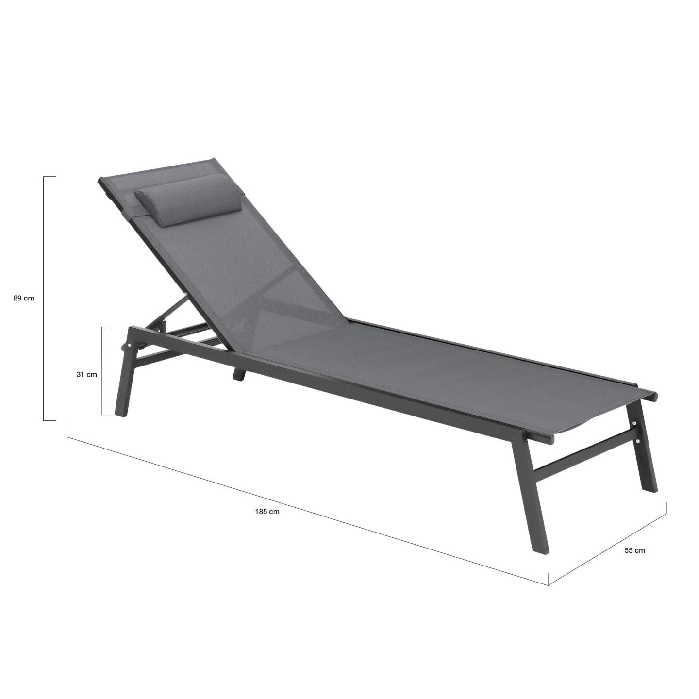 Lot de 2 transats de jardin inclinables en aluminium SINTRA gris anthracite et noir - 5