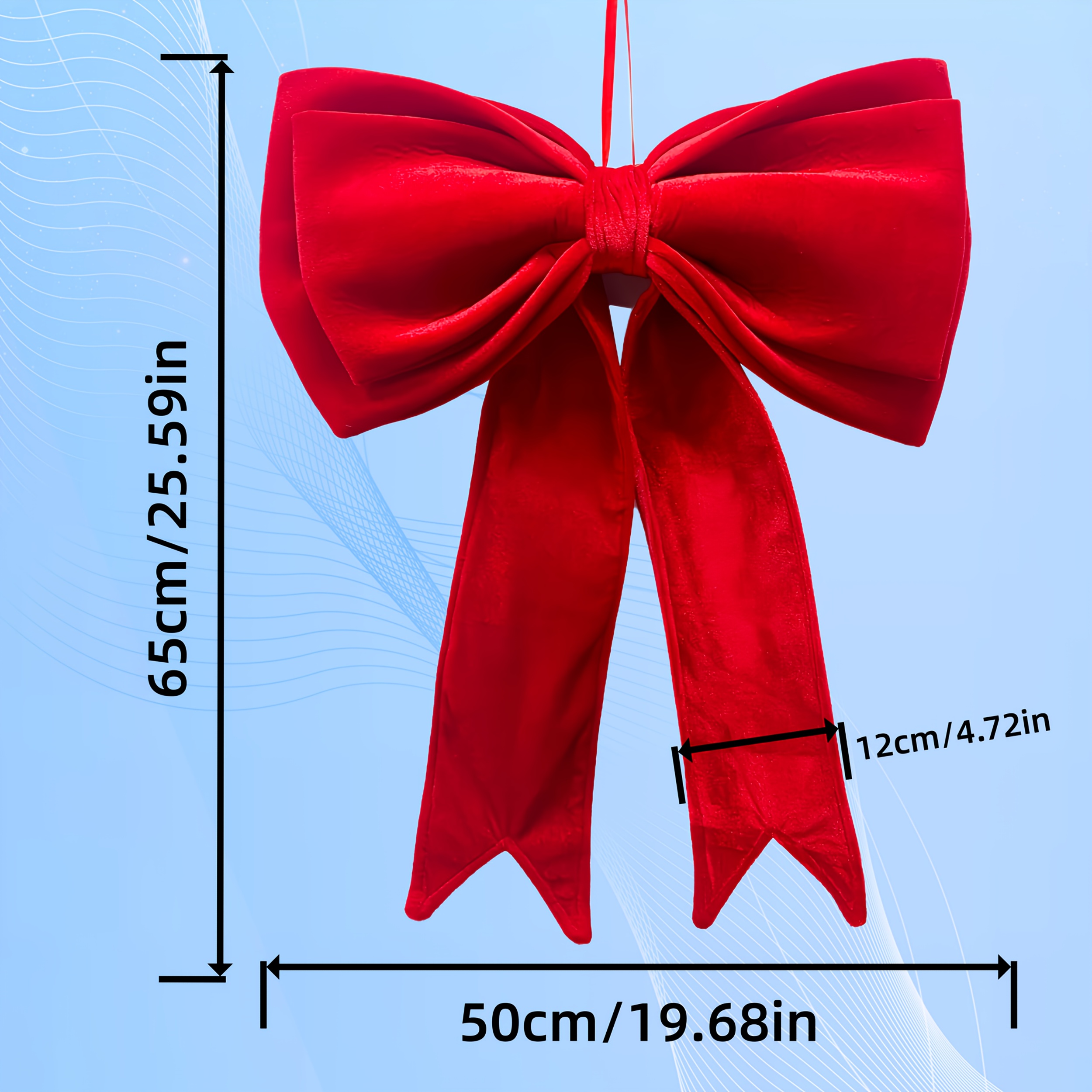 Grande fiocco di velluto rosso per albero di Natale, decorazione da appendere per matrimoni, Natale, ornamento natalizio, fiocco gigante di Natale - 5
