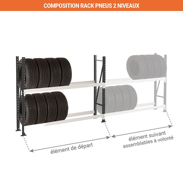 Rack à pneus poids lourds - Élément suivant : 2000x1800x500mm - Utilisable uniquement avec un module de départ - RAYOPN/PL/1840/S - 3