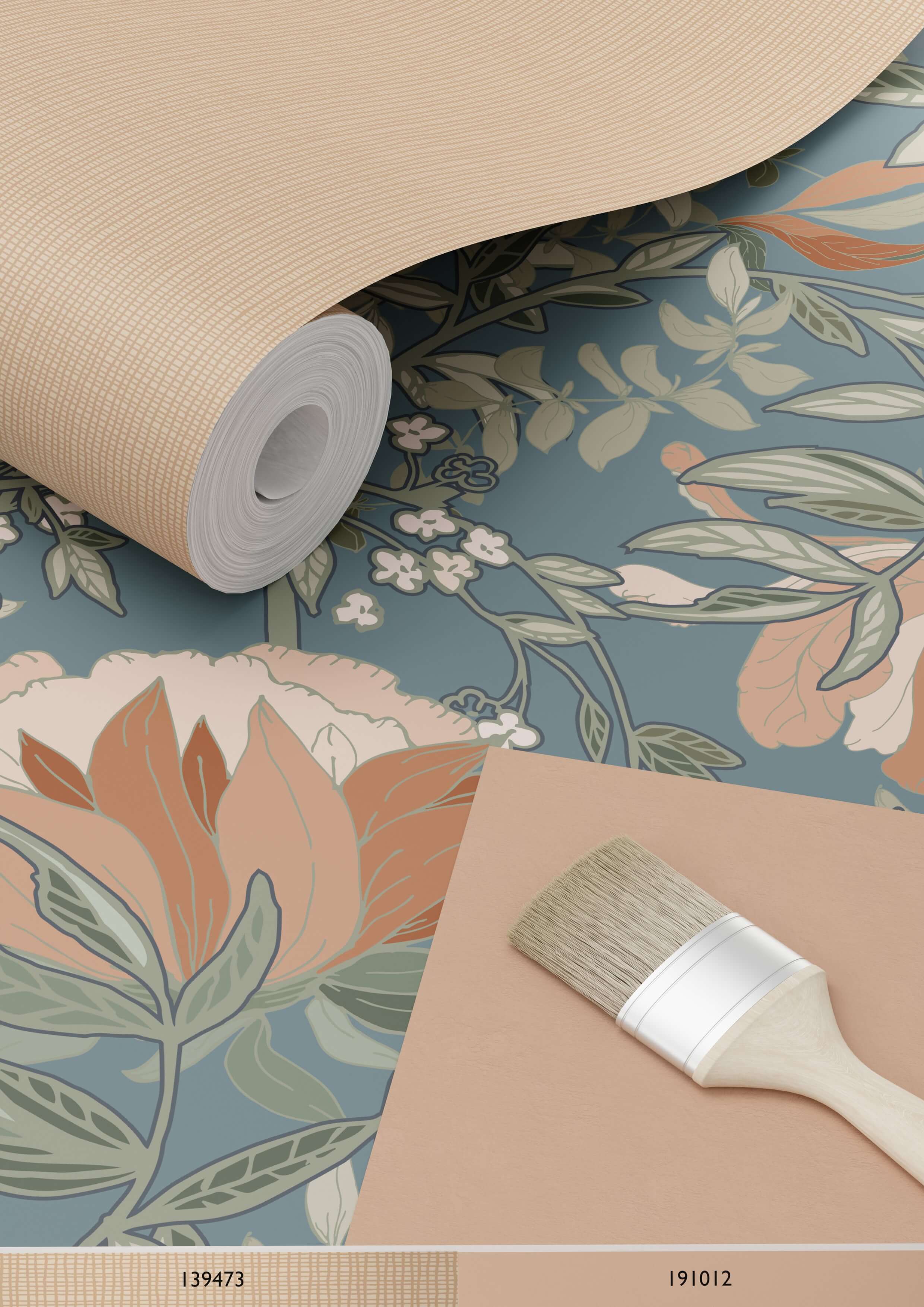 Papier peint fleurs vintage de style art nouveau bleu gris - 53 cm x 10.05 m - ESTAhome - 5